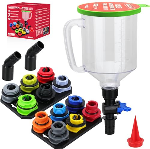 18-Piece Engine Oil Funnel Set, 1.59QT/1.5L Automotive Oil Funnel Kit with 12 Adapters, Elbow Fitting, Arrow Screen and Magnetic Storage Hooks Tray, Compatible with GM, Ford, BMW, Audi, Land Rover Etc