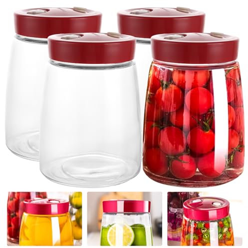 VIDETOL 4 unidades de cristal de fermentación de 1,4 L con válvula de ventilación, recipiente transparente para kimchi, recipiente para kéfir, chucrut y kimchi