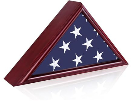 Arborishthink Große Flaggenbox Vitrine, Militär-Schattenbox für Veteranen, Begräbnisflagge, Massivholz-Flaggenhalter für Beerdigung und Erinnerung, hochtransparente Glasfrontflaggenvitrine für