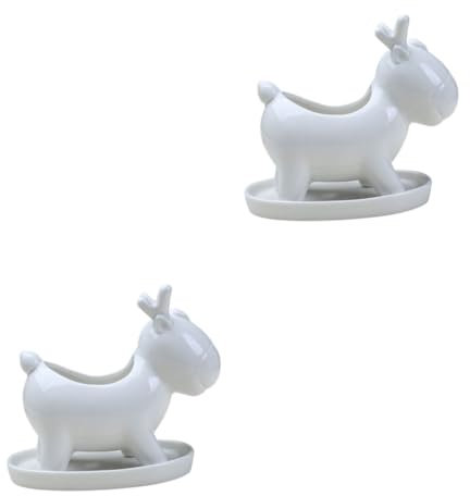 BESPORTBLE 2st Cartoon-elch-Figur Elchfigur Tischdekoration Tischdekorationen Blumentopf-Ornament Elch-blumentopf Aus Porzellan Cartoon-pflanztopf Elch-tischfigur Aus Keramik Tierfigur Weiß