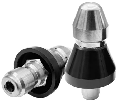 2 Stück Hochdruckreiniger Düse 1/4+3/8 Außengewinde Abflussdüse Edelstahl | Saipor Kanaldüse 5000 PSI Schnellverbinder Kanalreinigungsdüse Rohrreinigungsdüse Zubehör (1 Vorne 6 Hinten)