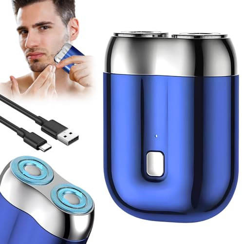 Mini Dual Head Electric Razor, Rasoir Electrique Portable pour Homme, USB Réchargeable Sans Fil Etanche, Tondeuse de Barbe de Poche à Bouton Uniques Ouverte et Sèche, Cadeaux pour la Maison, le Voyage