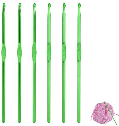 Vierone 6 PCS 4mm Aluminum Crochet Hooks, Comfortable Grip, Durable Knitting Needles, Craft Yarn Crochet Hook for DIY Craft, Knitting Scarf (Green)