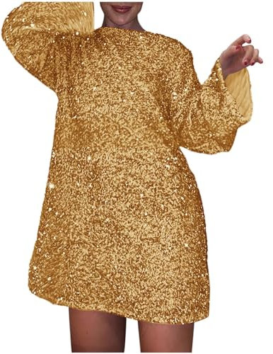 GFPGNDFHG Damen Sale Angebote des Tages Schöne Kleider Schwarzes Glitzer Kleid Festliches Kleid Party Outfit Damen Curvy Silvesterkleid Glitzer Outfit Damen Silvester Party Outfit