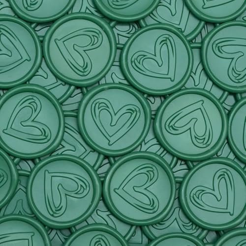 Poemluve 50 Stück Selbstklebend Wachssiegel Grün mit Herz Mustern, Siegelaufkleber Hochzeit für Einladungen, Umschläge, Briefumschläge, Dekorieren von Deko, DIY