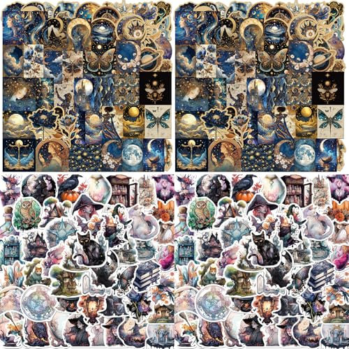 Wisebom 200 Stück Kosmische Sterne Mond Aufkleber, Wasserfeste Vinyl Anime Sticker Fahrrad Skateboard Graffiti Sticker Wasserdicht Astronomie für Jugendliche Kinder Erwachsene