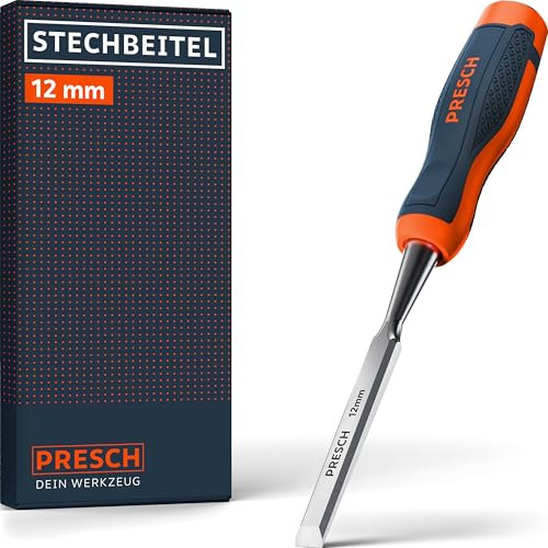 Presch Wood Chisel 12mm - Perfectly Polished for immediate use - for Professionals with 25° Angle - Robust Metal Impact Cap for Long-Lasting use - Ergonomic Handle for a Secure Hold