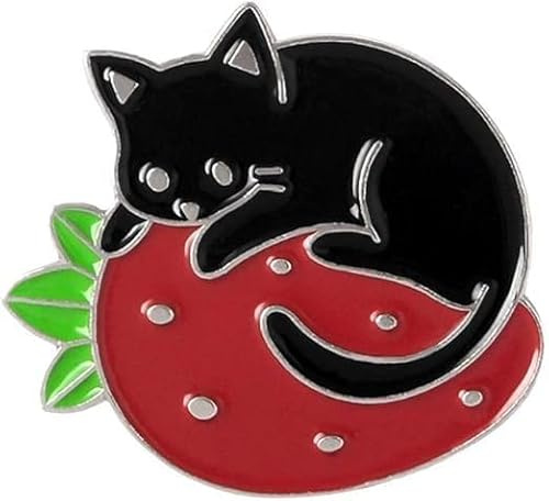1 jolie broche en émail avec motif chat et fraise, pour sacs à dos, vêtements, sacs, vestes, bijoux, broches et épingles pour femmes, mode masculine, 5.0 Centimeters, Bois