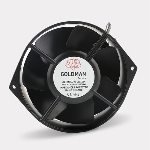 GOLDMAN SERVICE | Ventilateur axial pour ventilation et refroidissement, haut débit d'air, silencieux, pales en métal, roulements à billes, corps en aluminium | Dimensions : 150 x 162 x 55 mm