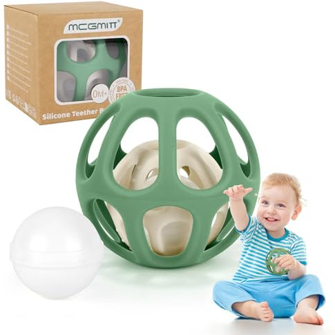 MCGMITT Pelota Sensorial Bebé Mordedor - Mordedor bebé Sonajero Suave y Ligero de Silicona sin BPA, Juguete para Dentición 0-12 Meses Estimula la Coordinación Mano-Boca y los Sentidos - Teether, Verde