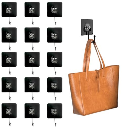 15 Pezzi Ganci Adesivi, Nero Autoadesivi Gancio Adesivo Bagno Appendi Accappatoio Bagno Rimovibili Gancio Autoadesivo Ganci Da Parete Massimo 15 Kg, Per Il Bagno, Cucina Multifunzionale Adesivo