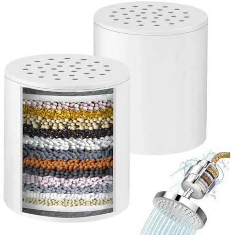 AOOTE 2 Piezas Filtro de Ducha Cartucho de Repuesto, 36 Etapas Reemplazable Cartucho de Repuesto de Filtro de Ducha Universal, Filtro Ducha Antical para Eliminar Cloro, Metales Pesados, Protege Piel