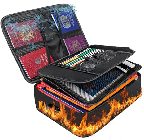 SOARFLY Feuerfeste Dokumentenbox A4 5200 Feuerfester Dokumententasche mit Schloss Dokumentenbox feuerfest Wasserdicht Fuer Buero Reisen Fuer Urkunden Wichtige Unterlagen, 36x27x10CM