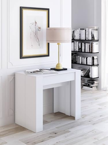 Dmora - Console Extensible Maclodio, Transformable en Table à Manger, Gain de Place et Extensible jusqu'à 237 cm, 90-237x76,6x90 cm, Effet Bois Blanc