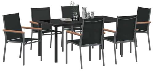 vidaXL Garden Dining Set 7 pcs Black Textilene and steel, Garden Dining Set, Modern Outdoor Furniture, Durable UV-Resistant Materials, Patio Table, Terrace Lounge