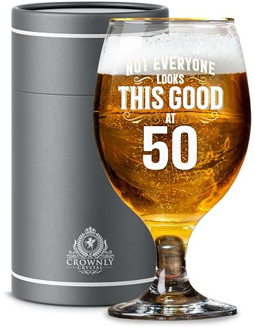 CROWNLY CRYSTAL® Personalised Beer Glass 50th Birthday Gift for Dad Grandad or Uncle Thoughtful Gift Idea for Men