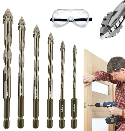 Sägezahnbohrer, Neuer 4 Schneidiger Sägezahn-Exzenterbohrer, Power Bit Bohrer, Multifunktionsbohrer, Für Glas, Keramik, Holz & Metall (Gold, 4+5+6+8+10+12)