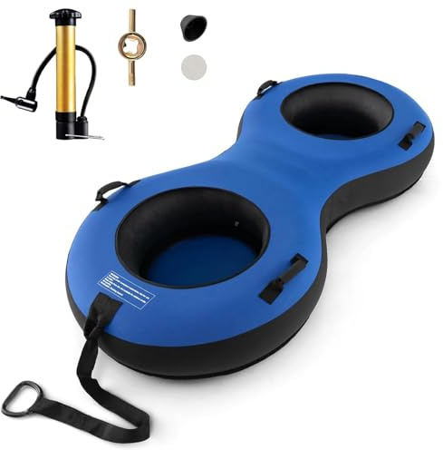 Kensbro Saufblasbare Schlitten, Aufblasbare Schlitten für 2 Personen, Snow Tube mit Griffen und Abnembarer Schleppleine(Doppelt)