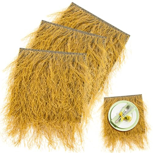 RAINFLOW 3PCS Fake Hay Straw Table Placemats - 11x11 Squra Plastic Fake Hay Bales for Decoration, Ideal for Desktop Center Wall Tiki Party Themed Cowbboys Party Easter Christmas Garden Decor