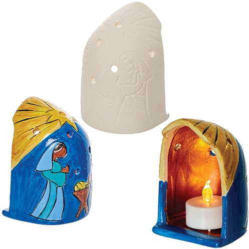 Baker Ross FN652 Nativity Scene Ceramic Tealight Holder - 2er-Pack, weihnachtliche Deko-Halter mit klassischen Krippenmotiven