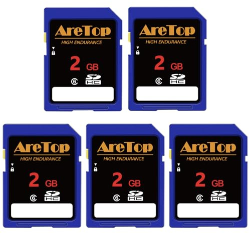 SD Card 2GB 5 Pack, AreTop Class 6 SDHC Memory Cards | 5 Pack 2GB Video Secure Digital Cards for Cameras; with 5 mini cases and 1 SD adapter