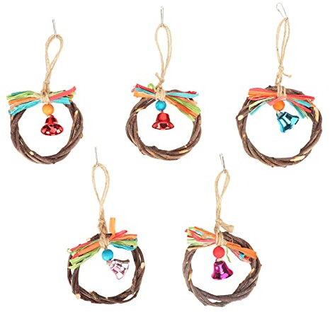 SYUULCOI 5pcs Perroquet Balançoire À Mâcher Jouets Dents Broyage Décoratif Perroquets Cloche Anneau Jouets pour Perroquet Cage Accessoires