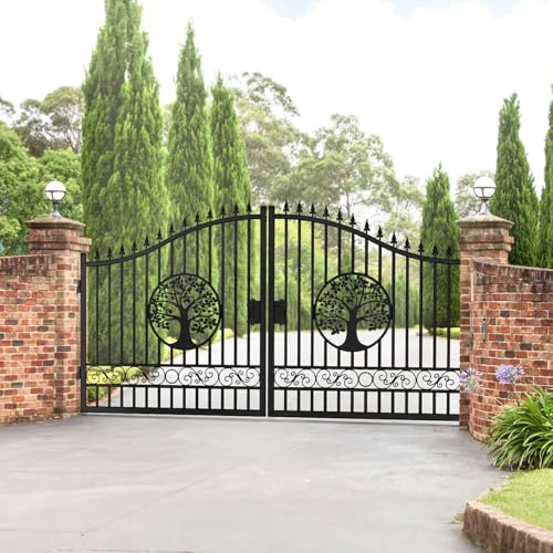 Chery Industrial 14x8 ft Steel Dual Swing Driveway Gate with Wider Goalposts,Secure Outdoor Patio Door with Welded Galvanized Steel Frame