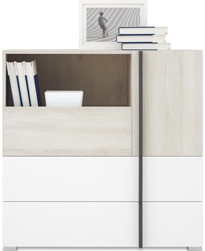 Masseno Kommode Bergamo 90 cm Sideboard mit 3 Schubladen und 1 Türen für Wohnzimmer Schlafzimmer Modern 90x40x90 cm Eichefarben/Eichefarben