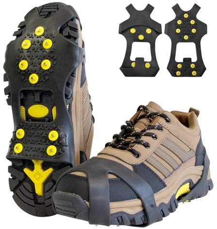 Universal Steigeisen, rutschfeste Schuhkrallen mit 10 Zähnen, Abnehmbare Steigeisen aus Gummi Zinklegierung, Traktionsstollen für Winter Wandern Bergsteigen Joggen, Schwarz