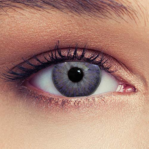 DESIGNLENSES, Lenti a contatto colorate viola senza gradazione/0.00 diottrie - lenti mensili morbide - colori decente e molto naturali True Purple