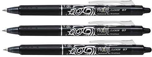 Pilot Frixion Clicker 0,7 mm Spitze löschbarer Tinte Gel Pen Tattoo Design Schwarz Tinte (3 Stück) lose geliefert
