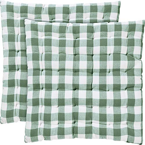 REDBEST Stuhlkissen, Stuhlauflage, Sitzkissen 2er- Pack Landhaus karo Nashville grün Größe 40x40x3 cm - strapazierstark, langlebig, angenehmer Sitzkomfort (weitere Farben)