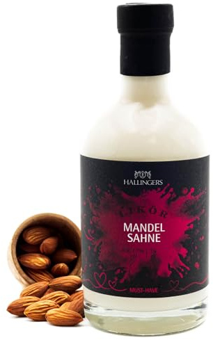 Hallingers Genuss Manufaktur Edel-Sahnelikör Geschenk - von Hand abgefüllt in wertiger Geschenkflasche Mandelsahne 17% vol., Geschenkidee für Frauen Männer