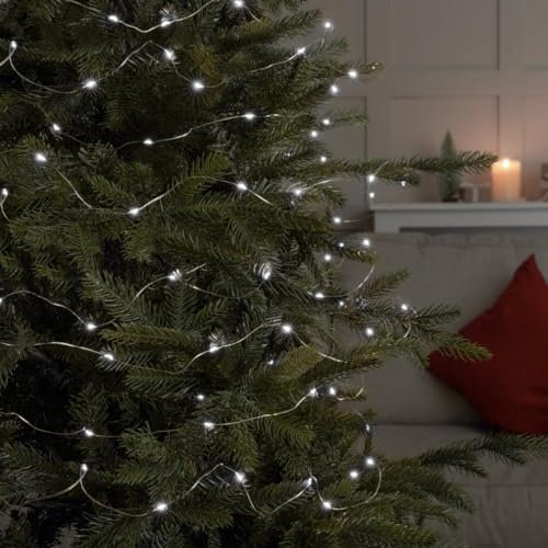 Festive Lights - 10m Battery Powered Micro Silver Wire Fairy String Lights - 100 Cool White LEDs, Twinkle & Steady Modes, 6 Hour Timer, Indoor Outdoor Use, IP44 Rated, Decorative Seasonal Lighting