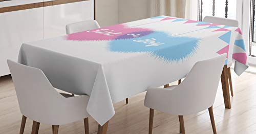 ABAKUHAUS Sexe Reveal Nappe, Fille Garçon Coeurs Drapeaux, Linge de Table Rectangulaire pour Salle à Manger Décor de Cuisine, 140 x 240 cm, Rose Clair Et Bleu