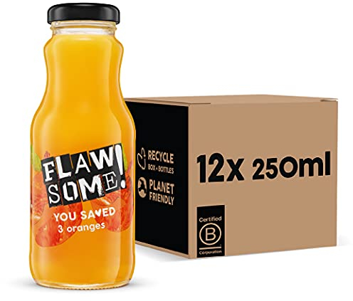 Flawsome! Orange Juice – No Added Sugar, 100% Cold-Pressed Pure Juice, Vegan Craft Juice – No Sweeteners, Not from Concentrate (12x250ml)