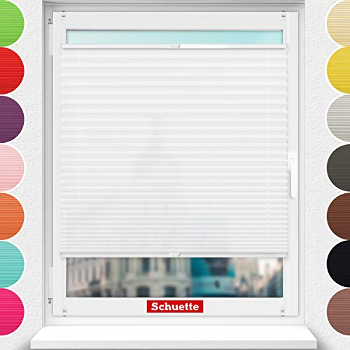 Schuette® Plissee ohne Bohren ● Premium Kollektion: White Day (Weiß) ● 140x120cm (Breite x Höhe) ● Suprafix Faltrollo Klemmfix 2.0 Rollo ● 60 Sekunden Plisseerollo Montage inkl. Video