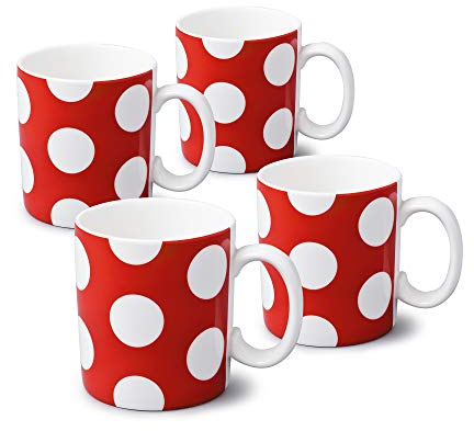 WM Bartleet & Sons 1750 TSET77 Traditional Set of 4 One Pint Porcelain Mug/Cup, 1pt/568ml – Red Dotty