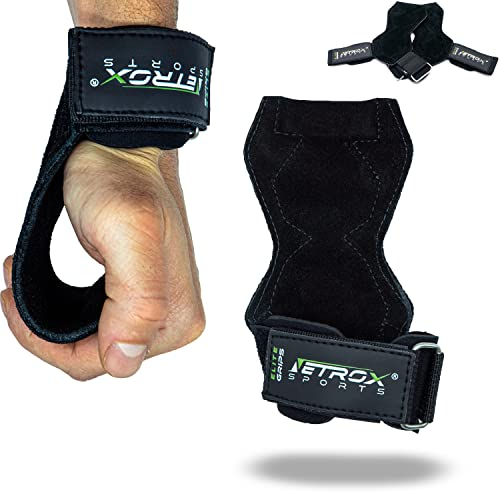 Netrox - Elite Grips Fast Zughilfen Krafttraining Leder – Fitness Lifting Straps für Kreuzheben, Deadlift, Bodybuilding & Gym – Handgelenkschutz, Grip Zughilfe (L)