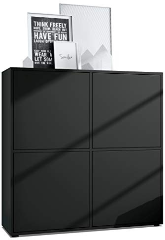 Vladon Highboard Cuba V2 Schrank 104 x 105,5 x 35,5 cm Sideboard mit 8 Fächern, Made in Germany, Korpus in Schwarz matt/Fronten in Schwarz matt