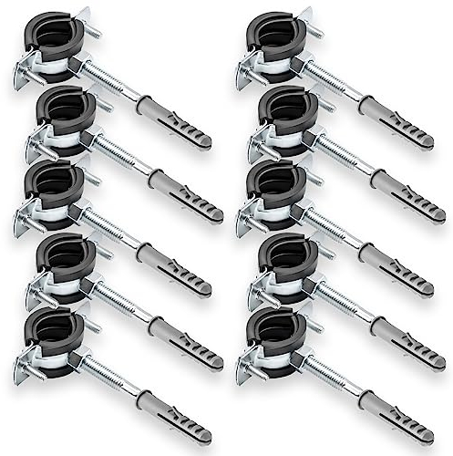 10 x Einfach Rohrschelle + 10 x Dübel + 10 x Stockschraube – Set zur einfachen Rohrbefestigung | Für Sanitär- und Heizungsinstallationen - 1 1/4 40-45 mm