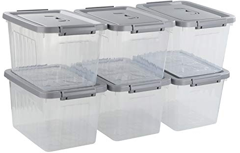 Gitany 6-pack 12 L Plastic Latching Storage Box with Lid, Clear Container Set