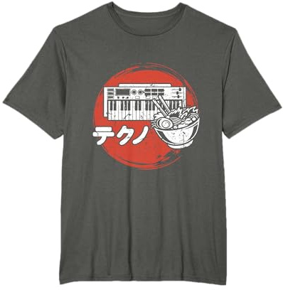 Vinage Japan Synthesizer Musik Synth Techno DJ - Retro Synth Producer DJ Retro T-Shirt Schwarz S Medium Klassische Passform Halbarm Crew-Ausschnitt Unisex Erwachsene Musikliebhaber