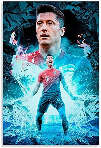 Iooie Leinwand Bilder Kunst Fußballspieler Robert Lewandowski für die Raumdekoration Malerei Poster Druckt Gedruckte 23.6x35.4(60x90cm) Kein Rahmen