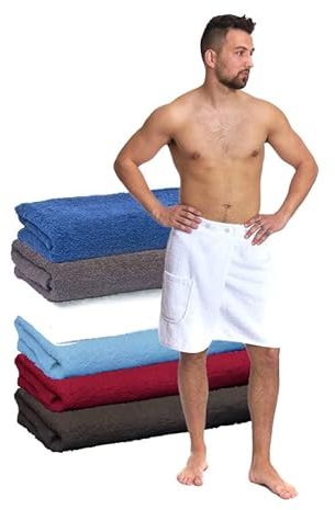 Interkontakt Saunakilt Herren 50x140cm - passend von Konfektionsgröße 44 - Sauna Kilt Männer aus 100% Baumwolle Oeko-TEX® Zertifiziert - Saunahandtuch Herren Weiß