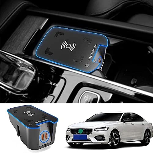 MNBX Car Wireless Charger for Volvo XC90 XC60 V90 V60 S90 S60 2016-2021, Center Console Phone Wireless Charging Tray Mat Smartphone Fast Charging Panel Pad Horizontally Interior Accessories