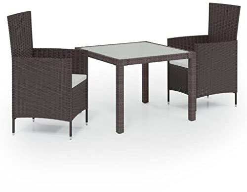 vidaXL Gartenmöbel 3-TLG. Gartengarnitur Sitzgruppe Gartenset Sitzgarnitur Gartentisch Esstisch Tisch Stühle Gartensessel Poly Rattan Braun