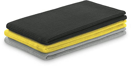 AmeliaHome 3er Set Geschirrtücher Baumwolle Küchentücher 50x70 cm Waffelpique Waffelstoff Letty Anthrazit Grau Gelb
