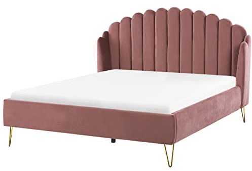 Polsterbett Samtstoff rosa mit Lattenrost vertikale Steppung 160x200 cm Ambillou