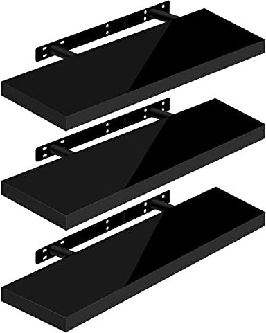 WOLTU Wandregal Hochglanz Schwarz 4er Set Schweberegal,70x22.9x3.8 cm, Regal freischwebend, Galeriedisplay, Wanddeko für Wohnzimmer Schlafzimmer Küche, MDF, verdeckte Aufhängung